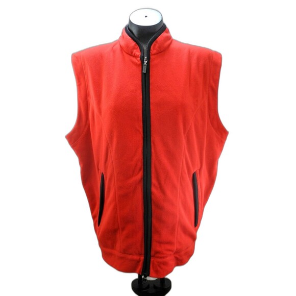 Descente International Red Black Fleece Zip Front Vest - Men's L - Picture 1 of 7